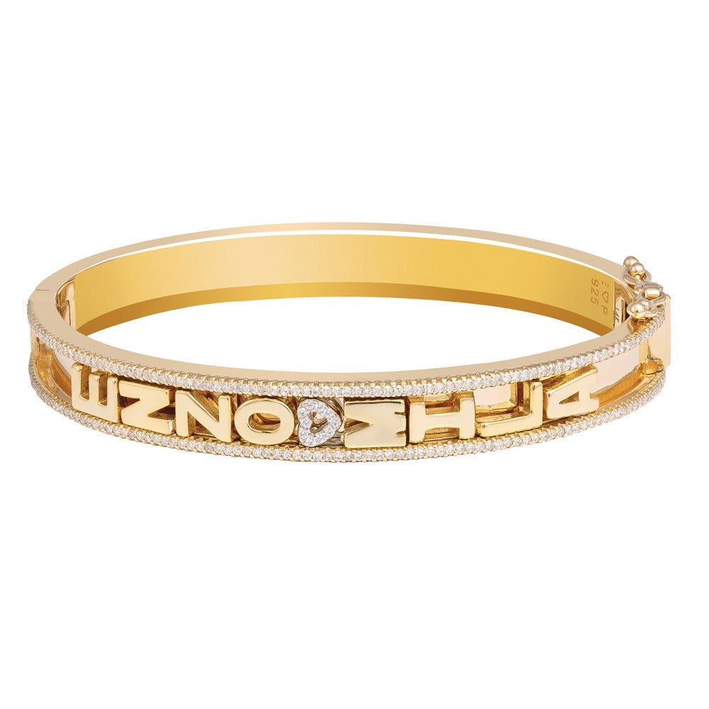 SMALL PAVE SKINNY SILVER BANGLE (YELLOW)