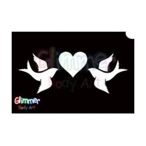 Glimmer Body Art Heart Doves Glitter tattoo Stencils(5/pk)