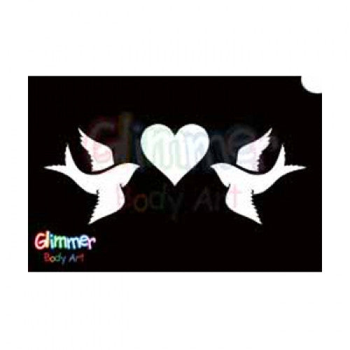 Glimmer Body Art Heart Doves Glitter tattoo Stencils (5/pack)
