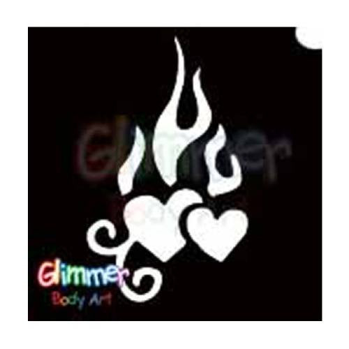 Glimmer Body Art Hearts Flame - 2 Glitter tattoo Stencils(5/pk)