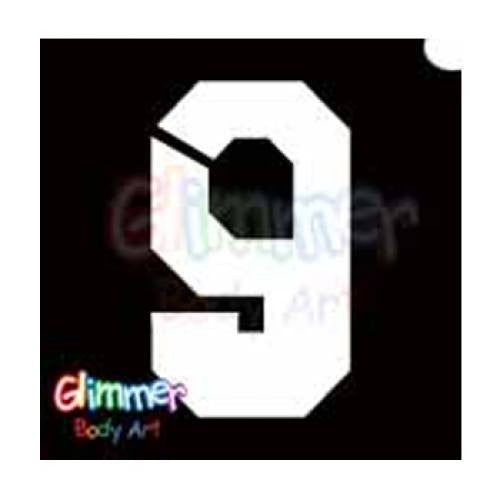 Glimmer Body Art Jersey Number - 9 Glitter tattoo Stencils(5/pk)