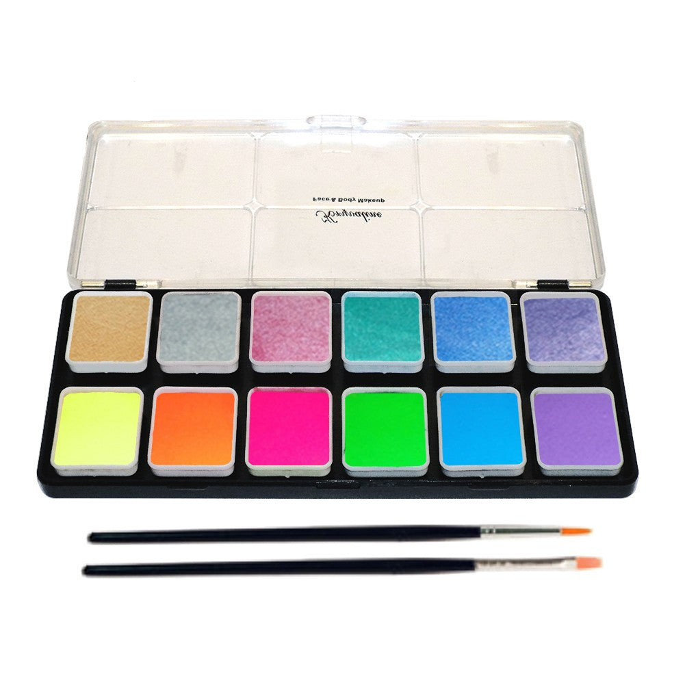 Kryvaline 12 Color Metallic/Neon Face Paint Palette (6 gm each)