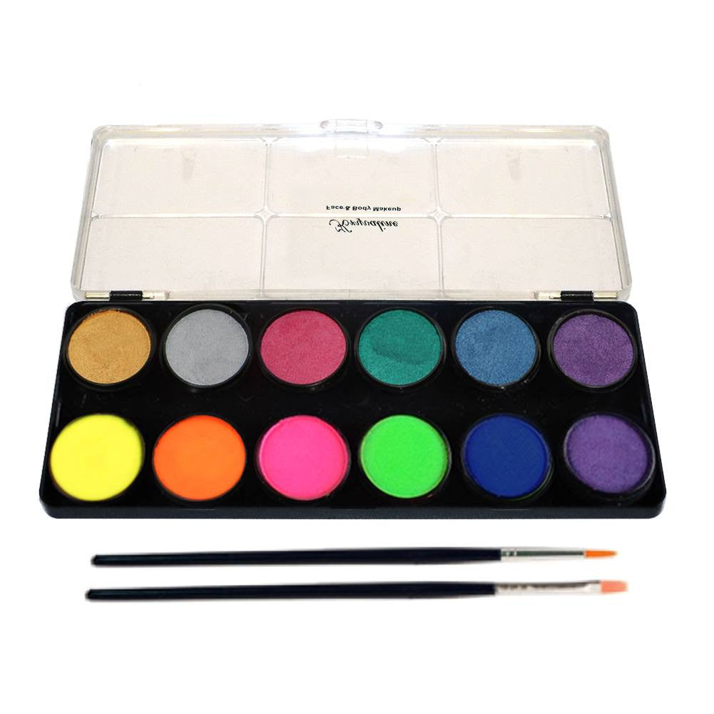 Kryvaline 12 Color Metallic/Neon Face Paint Palette (10 gm each)
