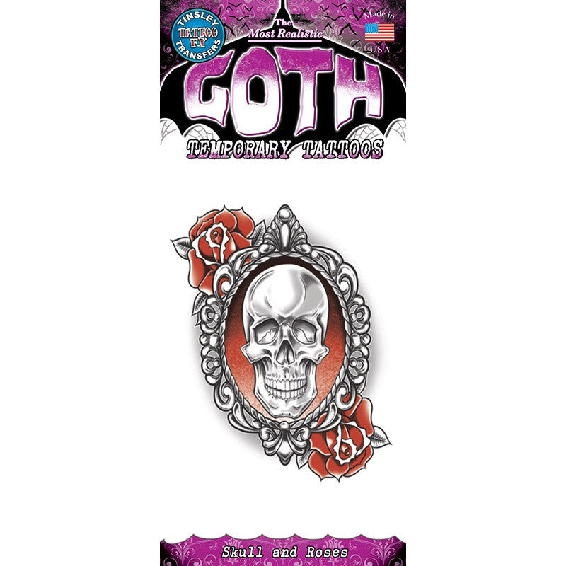 Tinsley Transfers Skull & Roses Gothic Temporary Tattoo