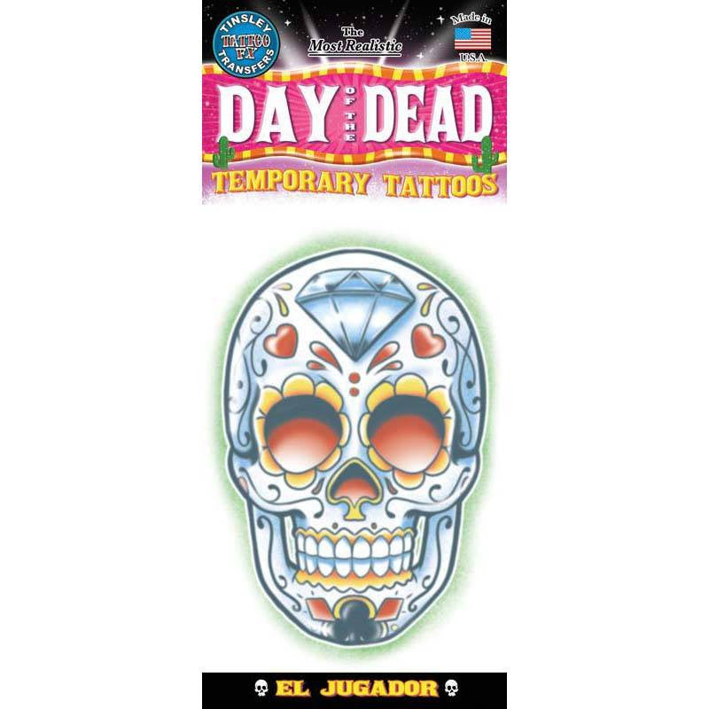 Tinsley Transfers El Juegador Day Of The Dead Temporary Tattoo