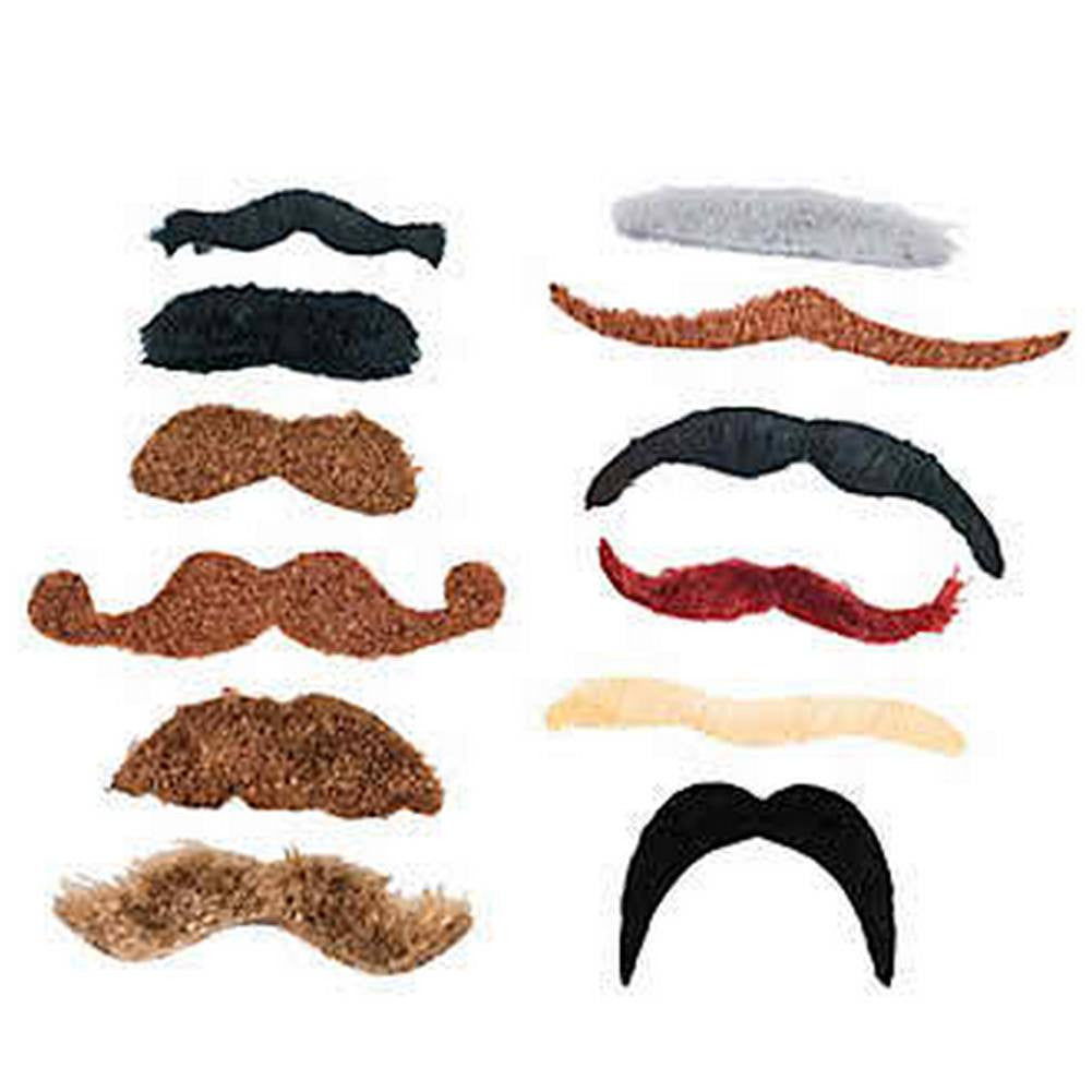 Polyester Temporary Moustache Assorted Pack (12/pack)